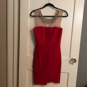 Bcbg red dress with jeweled neckline